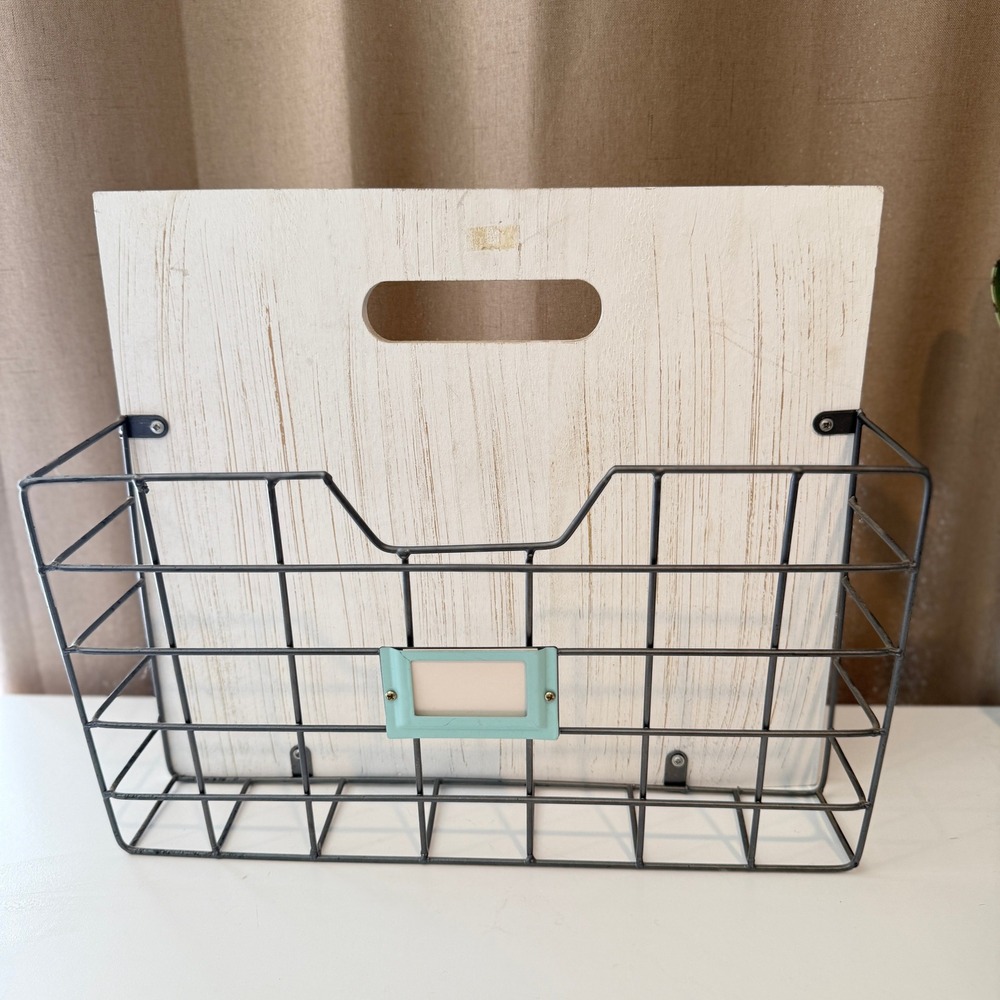 Rustic Whitewashed Wood and Wire Wall Mounted Mail Organizer Label Holder